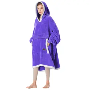 Catalonia Oversized Blanket Hoodie Sweatshirt, Wearable Sherpa Lounging Pullover for Adults Women Men