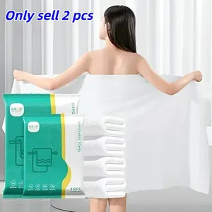 Disposable Bath Towel, Single Use Towelette, 2 Counts/set Portable Compressed Bath Towel, Thick Face Towel for Travel, Individually Wrapped Hotel Supplies