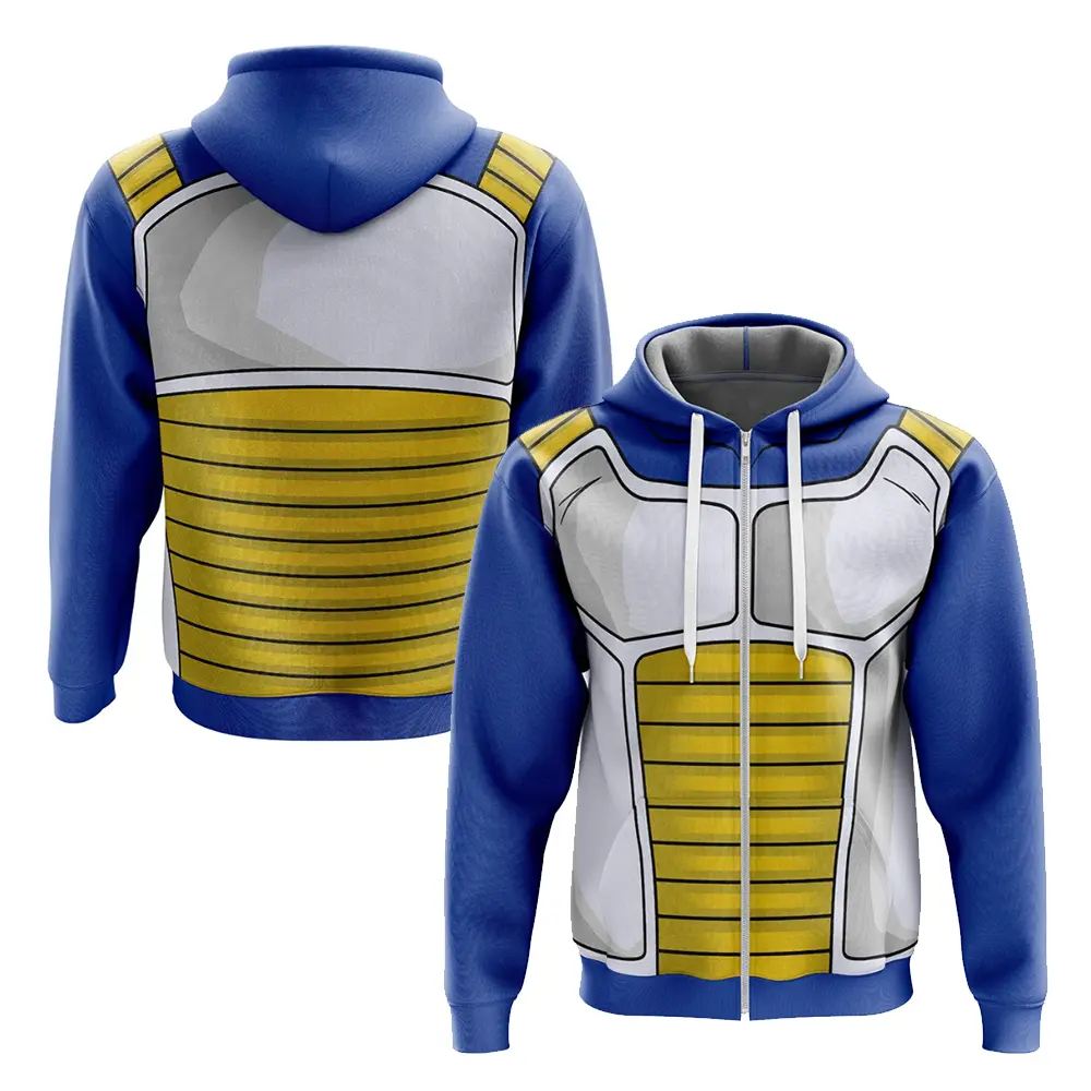 Space Warrior VegetaArmor Graphic Zip Up Hoodie, Japanese Anime Battle Suit Streetwear Jacket, Casual Full Zip Coat For Men Women