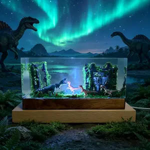 Dinosaur Resin Lamp with Wooden Base, Handmade 3D T-Rex RGB Night Light Art Piece for Home & Office Decor,Unique Dinosaur Lovers Collectibles, Perfect Gift for Adults,Men & Gamers