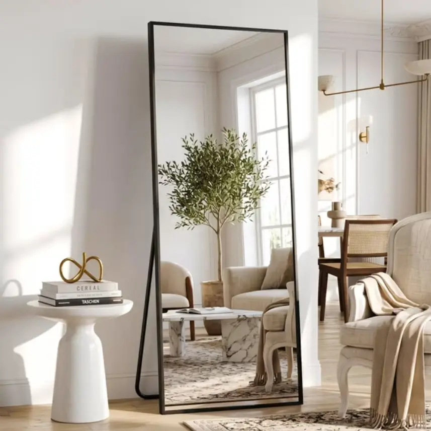 Antok 71"x28" Full Length Rectangle Floor Mirror - Black Aluminum Frame, Freestanding, Leaning or Wall-Mounted Home Decor Accessory