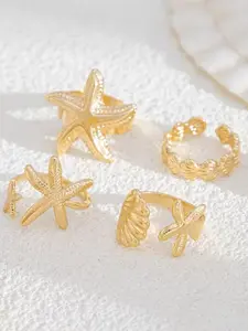 Adjustable Starfish Shell Open Ring Set, Ocean Vacation Zinc Alloy Rings, Daily Wear Party Holiday Gift, 4 Pieces