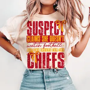 Comfort Colors Suspect Cheers Chiefs Shirt, KC EST Champs Champions Chiefs Shirt, Coquette Girly Chiefs T-shirt