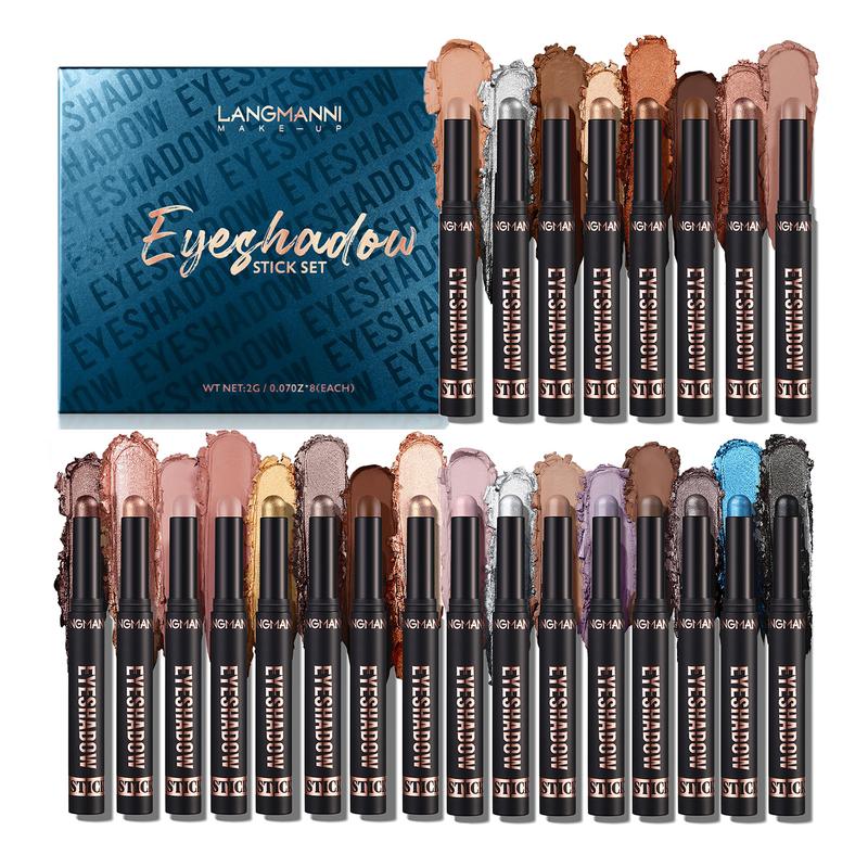 Langmanni 111g Smudge-Proof Cosmetic Eye Shadow Pen Set - Alcohol-Free, Long-Lasting, Waterproof, Transfer-Proof, Silky Smooth, Highly Pigmented Quick-Dry Matte & Layerable Glitter Shimmer Eyeshadow, Easy to Blend, All Seasons Eye Makeup