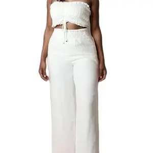 Smocked Tube Top & Wide-Leg Pants Set