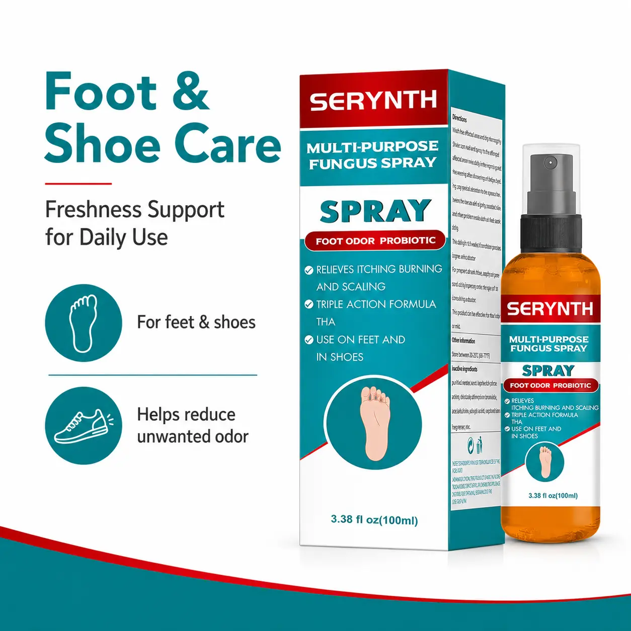 SERYNTH Foot Deodorant Spray effectively controls odor, keeps feet dry, and has antifungal properties Foot Care Aid Foot Odor Eliminator Foot Care Aid