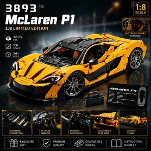 3893pcs P1 Building Set, 1:8 Scale Super Car Replica, V8 Engine, Working Transmission, Collectible Racing Model, Gift for Car Enthusiasts