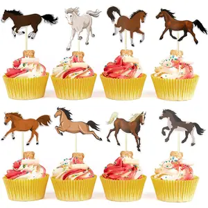 8/16/24pcs Horse Cupcake Toppers Animal Horse Cake Decoratons Assembled Horse Racing Cupcake Picks for Equestrian Themed Party Cake Decorations Supplies Cake Decorating Supplies