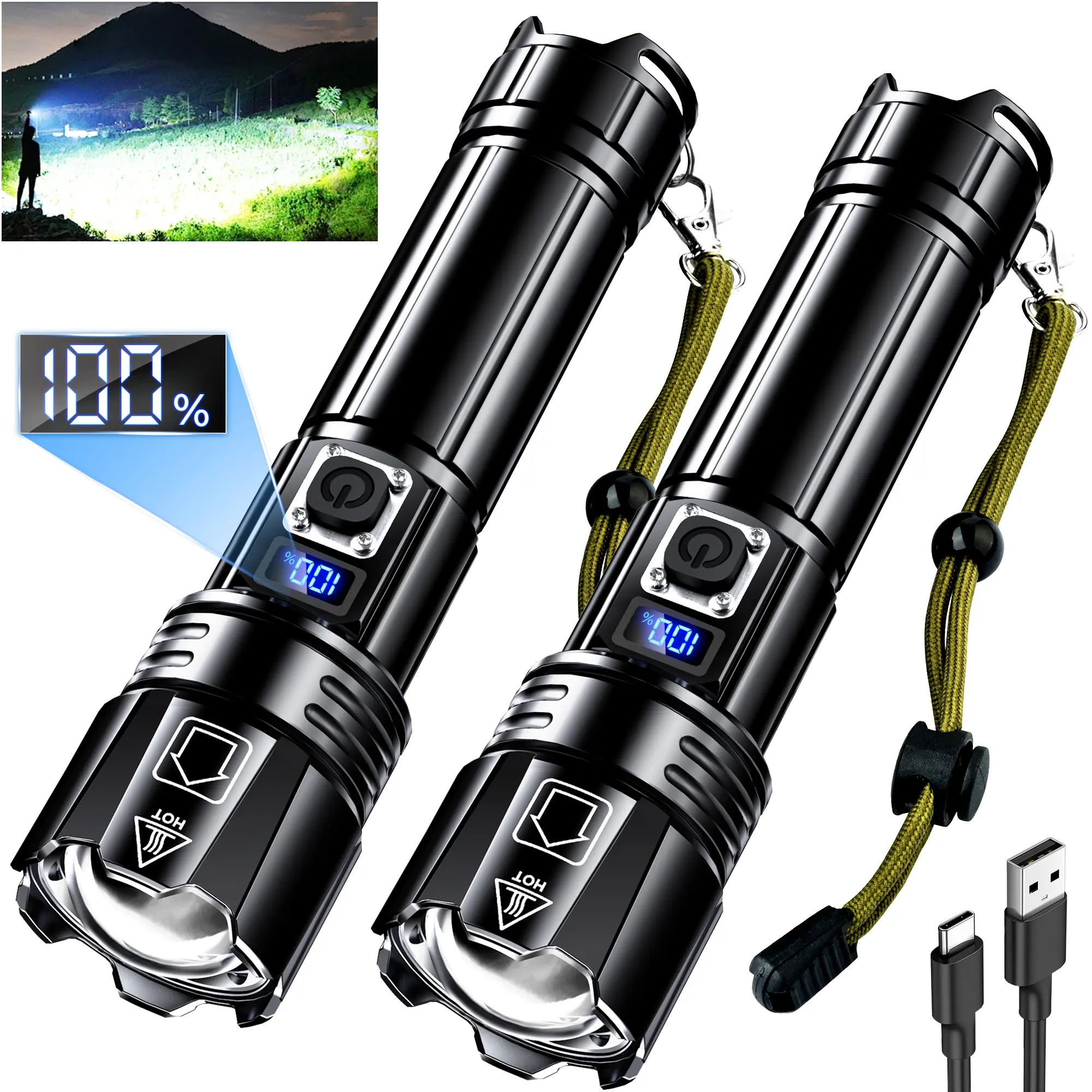 AKNEAR 2-in-1 Rechargeable Flashlight & Power Bank, 99000LM Ultra-Bright Tactical LED with Zoomable Beam, IPX7 Waterproof Sturdy Lightweight Aluminum Torch, 10 Modes & Long-Lasting Battery Backup, Emergency Survival Gear for Camping Hiking Home Use
