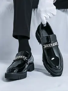 Men's Business Style Chain Decor Loafers, 2024 New Style Fashionable Pu Leather Shoes for Work Office, Male All-match Commuter Non-slip Shoes for Daily Wear, Footwear