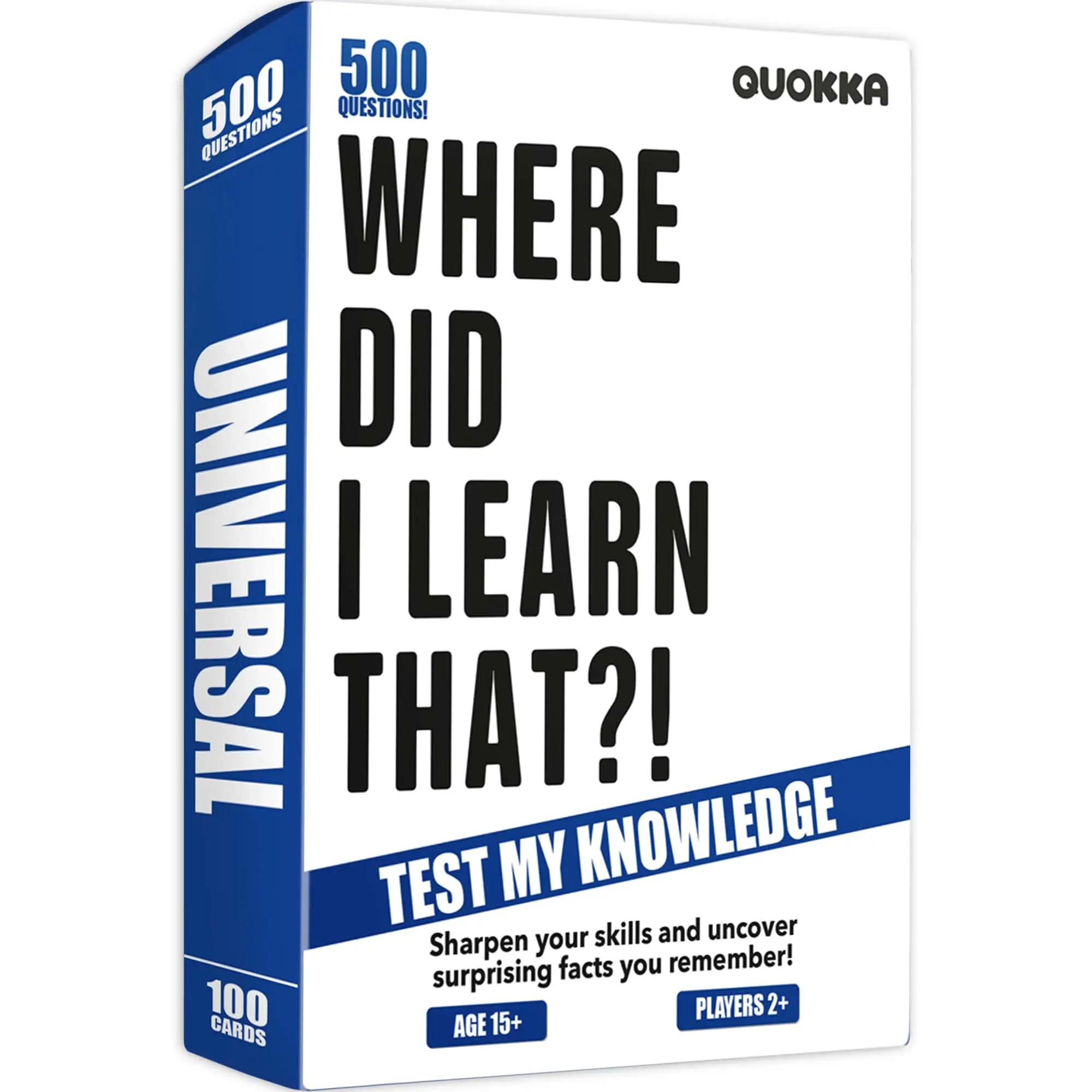 QUOKKA "Where Did You Learn That?" Trivia Card Game - Tabletop Game with 500 Universal Questions, Skill-Building Brain Teaser, Surprising Knowledge Uncover, Learning-Focused Fun for Teens (15+) & Families, Ideal for Gatherings