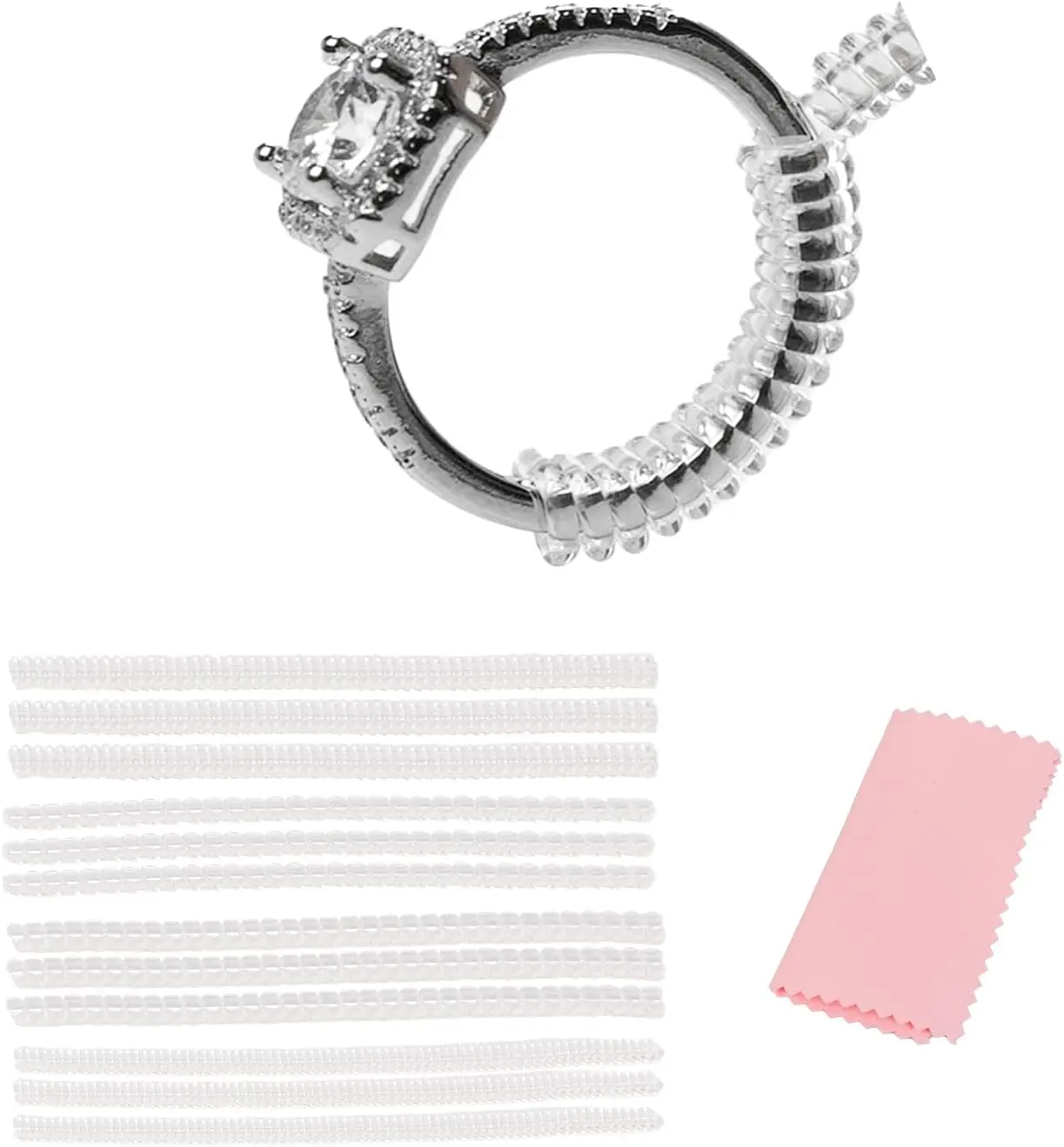 12-Pack Ring Sizer for Loose Rings, 4 Sizes Invisible Ring Size Adjuster, Spiral Bands Size Resizer, Clear TPU Rings Guards for Women Men, No Cut Comfortable Band Tightener Fits 2-6mm Bands