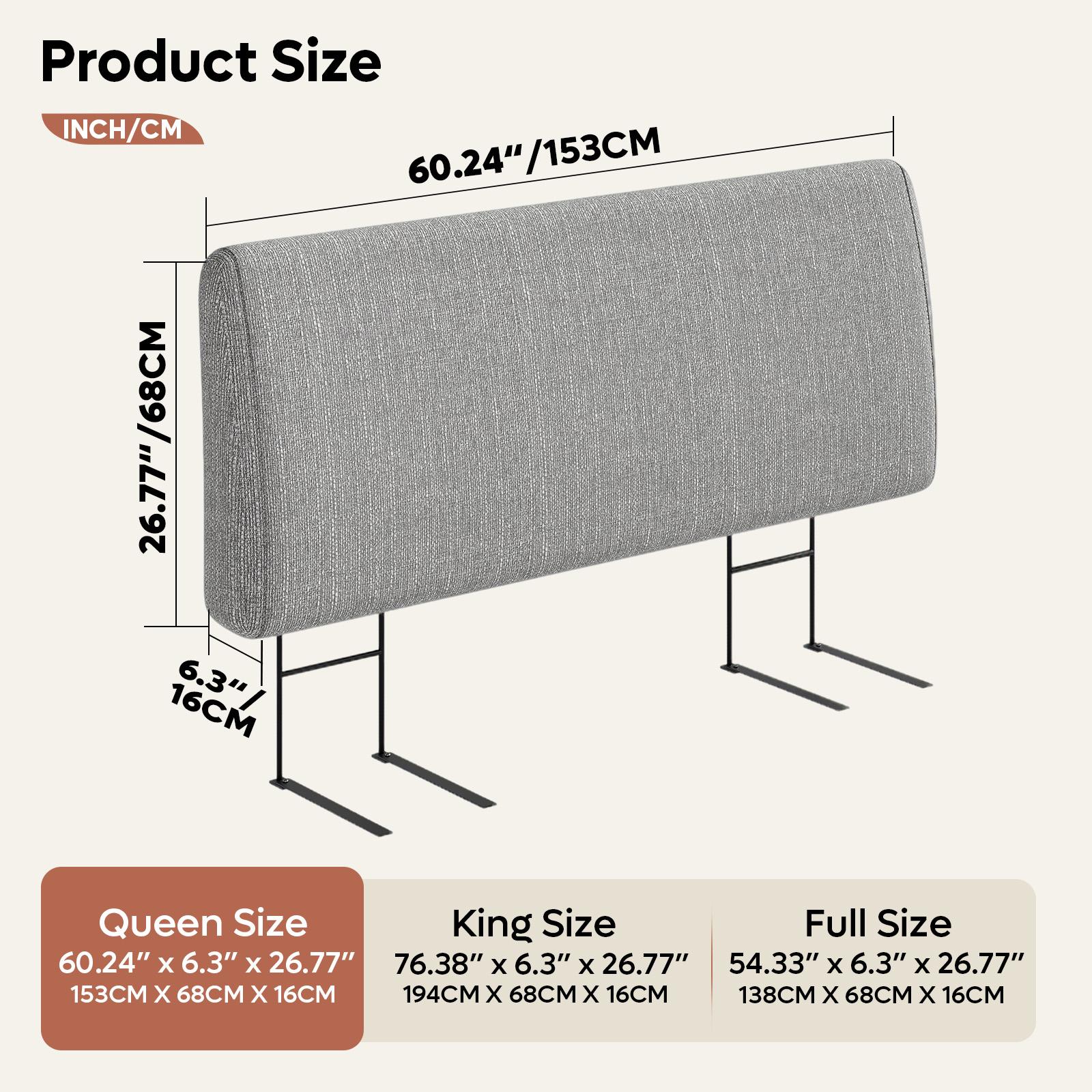 Pinmoco Upholstered Foam Headboard, Height Adjustable and Ergonomic Head Board 【Headboard Only】