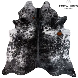 Black Salt and Pepper Cowhide Rug-Modern Style Animal Skin Rug & Floor Carpet for Living Room, Bedroom, Kitchen & More