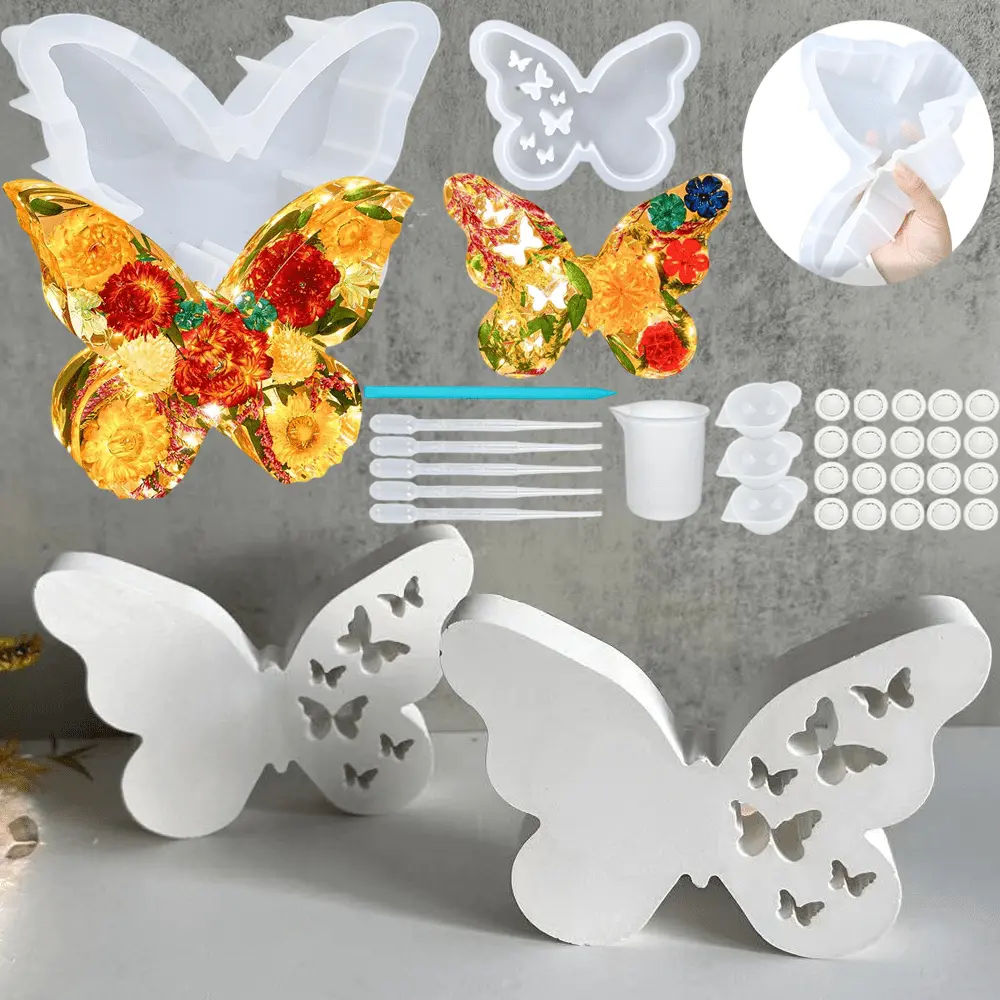 Resin Silicone Mold 8 Inch & 5 Inch Butterfly Epoxy Resin Molds Kit with Tools DIY Mom's Day Christmas Ornaments Craft Casting Mould for Wedding Bouquet Preservation Insect Specimen Bookend Home Decor