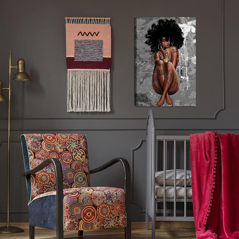 Frameless Art Poster: Black Queen Wall Decoration. African American Wall Art. Abstract Canvas Wall Decor Featuring a Black Girl, Ideal as Fashionable Black Woman Wall Decor. African Woman Portrait in a Meditation Theme, Presented as a Vertical Painting