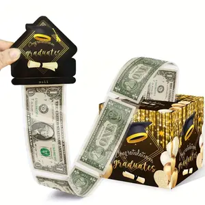 Graduation Cash Box Set with Pull-Out Card, DIY Kit Includes 50 Glass Paper Bags and 12 Dual-Sided Tape, Fun Grad Gift Idea, Graduation Gifts