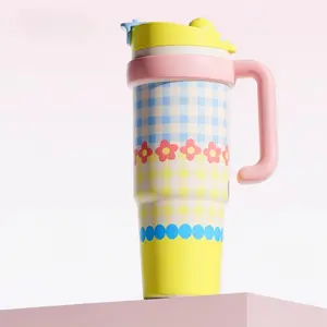 Stainless Steel Insulated Cup, 40oz Double Wall Vacuum Mug, Leak Proof Lid, Keeps Hot 12h, Cold 24h, Cute Farm Cow Design, Aesthetic, Unisex Gift