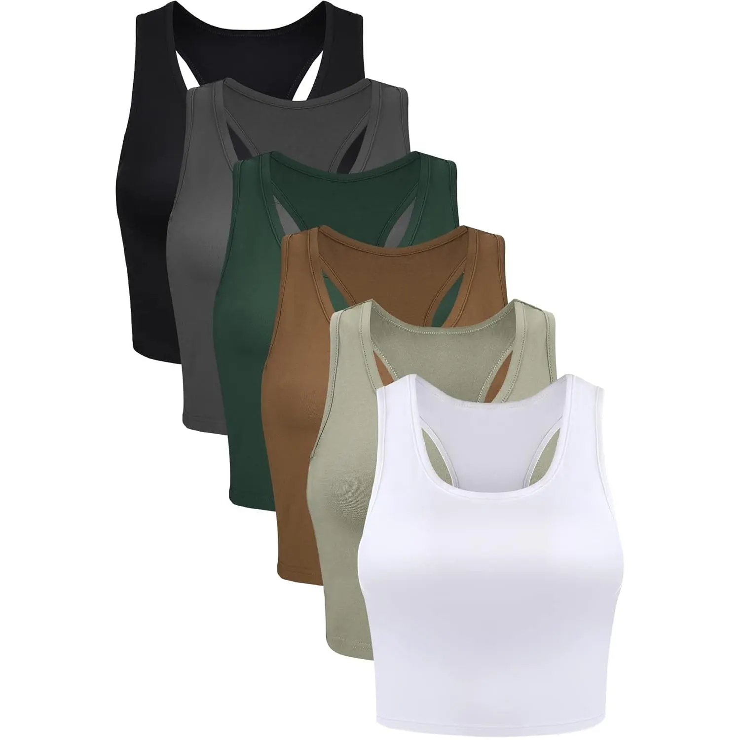 6 Pieces Basic Sleeveless Racerback Sports Crop Tank Tops for Women Girls Daily Wearing