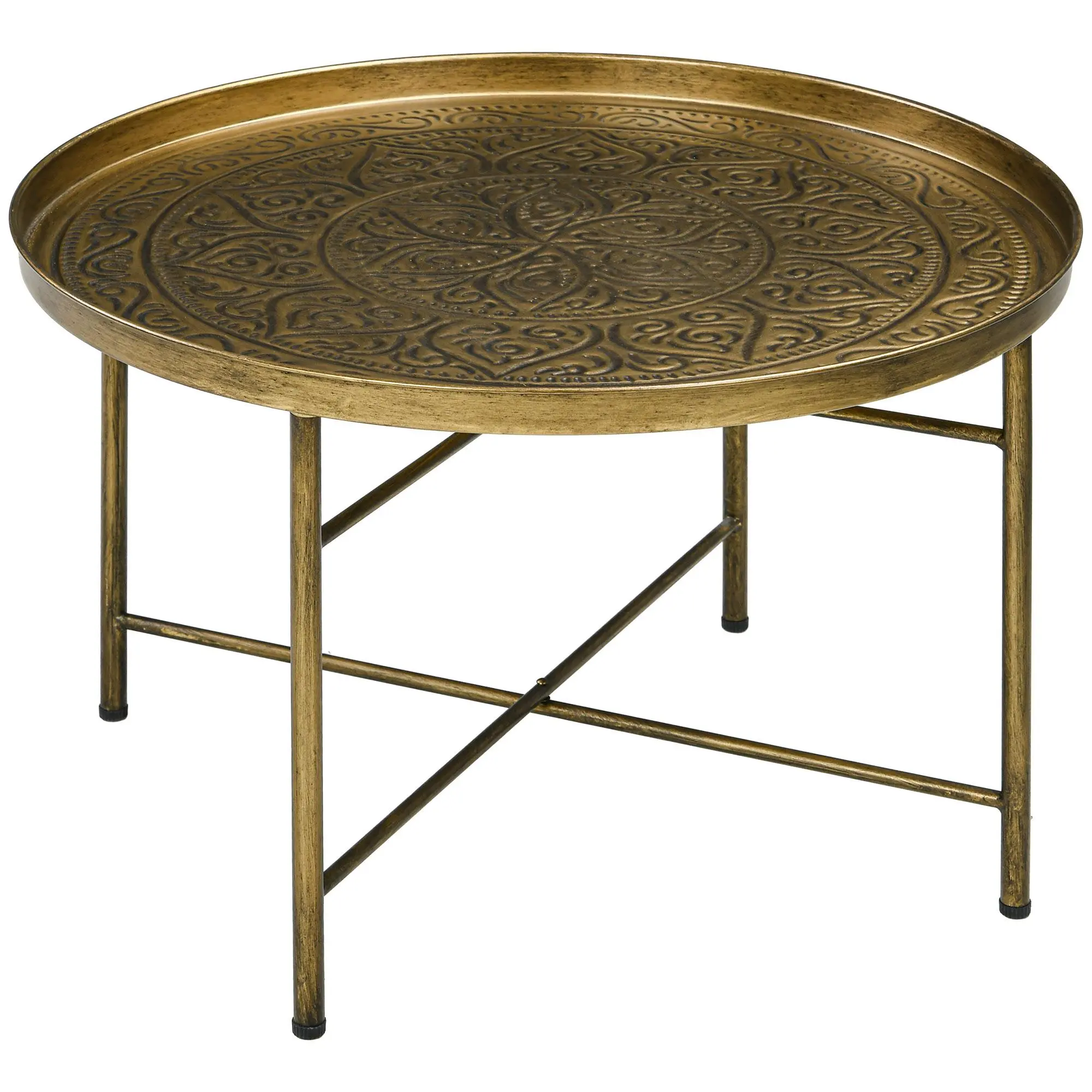HOMCOM 24" Round Coffee Table with Hammered Tray Top, Vintage Metal Center Table for Living Room, Bedroom, Side Table, Black