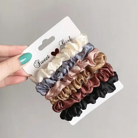 Summer 2024 Plain Color Frill Design Satin Hair Tie for Galentineday Gift, Casual Daily Hair Accessories for Women, Cute Ponytail Holder, Cute Hair Ties