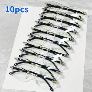 10pcs Rimless Reading Glasses for Men and Women - Blue Light Blocking, High-Definition, PC Lens, Rectangular Frame, Non-Prescription Eyewear for Computer Use and Book Reading