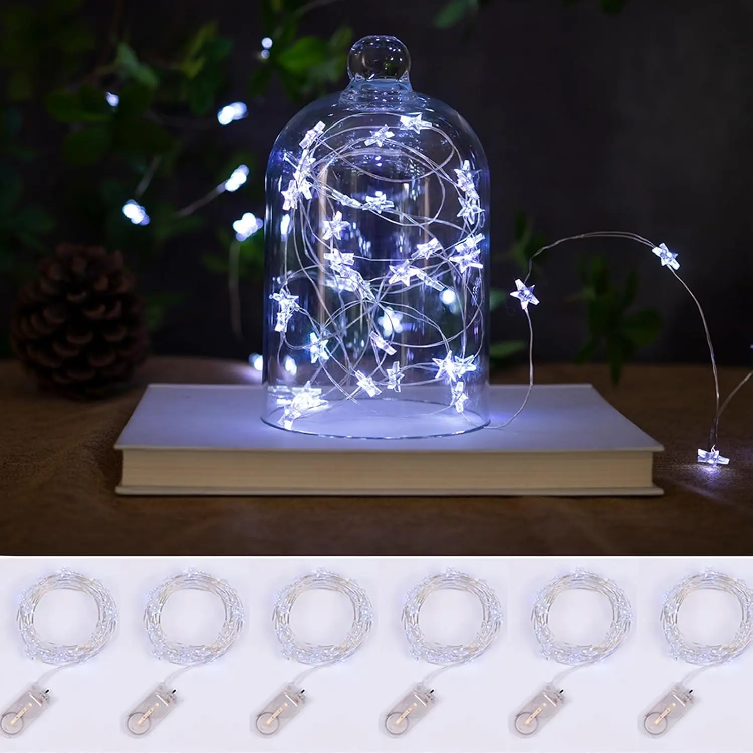 6 Packs 6.6ft 20 LEDs Star Fairy Lights Battery Operated,Mini Star String Lights,Waterproof Twinkle Starry Light for DIY Bottle Table Christmas Ramadan Wedding Halloween Decor,Cool White