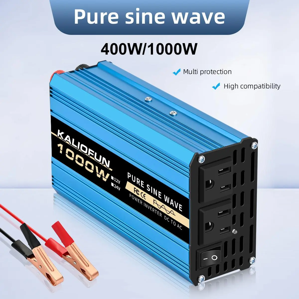 Pure Sine Wave Inverter (1000W/2200W/3000W, 200W & Above) - DC 12V to AC 110V Solar & Wind Power Supply, Camping-Friendly, Convenient to Use, Overload Protection, Versatile Usage for Mobile Phones/Computers/Car Refrigerators, Outage Backup