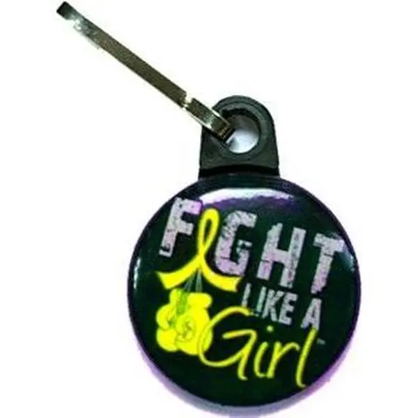 Fight Like a Girl Knockout Zipper Pull - Black w/ Yellow