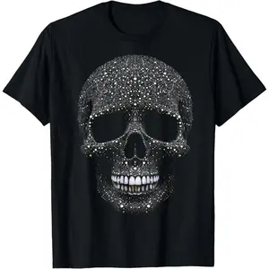 HAGBDH Men's Casual Cotton T-Shirt with Crystal Skull Tee – Intricate Rhinestone Gothic Design Short Sleeves -  Teeshirts,Graphic Tees Stream Elements Shirt,Graphic Tees Stream Elements Shir graphic tees me Fabric Menswear