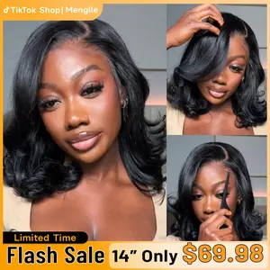 [Upgraded 7x6 Lace] Menglle Hair Side Part Glueless Layered Cut Loose Wave 7×6 Pre Cut Lace Human Hair Wigs Shoulder Length Short Bob Wig Pre Hair styled#greenish#TikTokShopSpringGlowUp