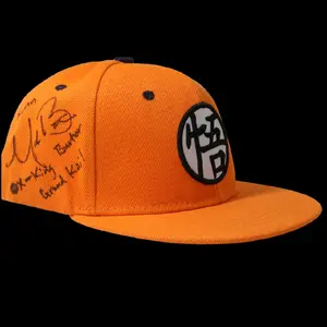 Autographed Dragonball Z Anime Baseball Cap Snapback, flat bill, Cotton Adjustable. Signed on the side by original (1st) Funimation English dub Voice Actor Mark Britten with 4 characters he voiced listed: Burter, Korin, Grand Kai, and Ox-King.