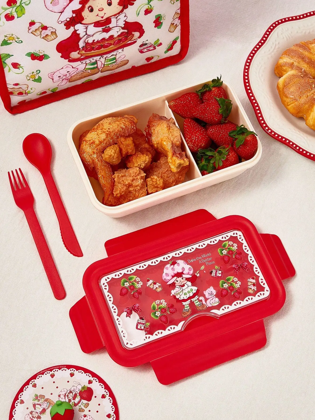 Strawberry Shortcake Thermal Bento Lunch Box - 1100mL Insulated Cooler, Leakproof, Portable, Lightweight, Durable, with Spoon & Fork for Kids, Adults, Lunch Box Bento, Thermal Lunch Box