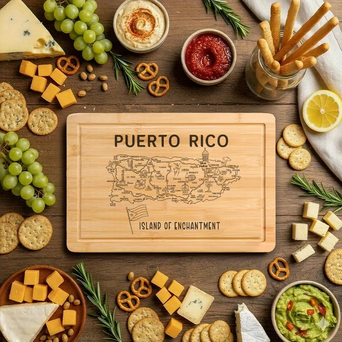 Chopping Board Trays Puerto Rico Map Puzzle Design Novelty Viral Cheese Board for Cooking, Birthday Thanksgiving Xmas Gift Giving Home Kitchen Christmas Supplies, Holiday New year 2026 Gift Bamboo Chopping Boards