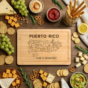 Chopping Board Trays Puerto Rico Map Puzzle Design Novelty Viral Cheese Board for Cooking, Birthday Thanksgiving Xmas Gift Giving Kitchen Christmas Supplies, Holiday New year 2026 Gift Bamboo Cutting Board
