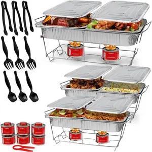 Large Full Size 33-Pcs Disposable Chaffing Buffet with Covers, Utensils, Fuel Cans Premium Chafing Dish Set for Events, Parties, Catering