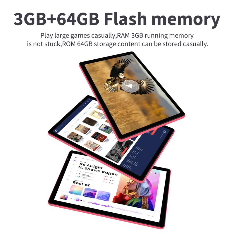 Veidoo 10.1" Android Tablet – 3GB RAM, 64GB +256GB Expandable, HD Touchscreen, 5G WiFi, Face Unlock, Eye Care Mode (Rose Pink)