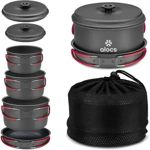 Camping Cookware, Aluminum Camping Cooking Set Camp Kitchen, Portable Camping Pots and Pans Set Essentials Mess Kit for Backpacking, Outdoor Cooking and Picnic