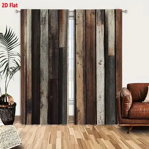 2D Flat 2 Piece Curtains, Rustic Reclaimed Wood Grain Design, Vertical Plank Textured, Light Gray White Deep Brown Red Hints, Vintage Distressed Look, Natural Wooden Plank Aged Curtains for Industrial Rustic Interior Decor, Window Curtain