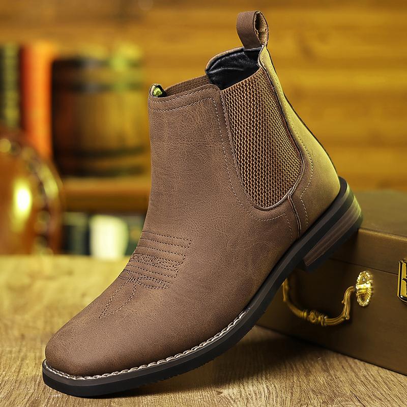 Men's Western Cowboy Boots Square-Toe Chelsea Ankle Boots Work Boots Casual Vintage Fashionable Classic Comfortable Versatile Available in Khaki and Black Outdoor Casual Closed-Toe Style