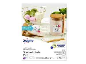 Avery Durable Waterproof Labels 2" x 2" Square 96 Label Pack 64510 Avery Durable Waterproof Labels 2" x 2" Square 96 Label Pack 64510