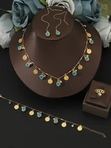 Unique Design Evil Eye Gold Coin Bell Jewelry Set, Bohemian Style Necklace Bracelet, Personalized Accessories, Four Pieces