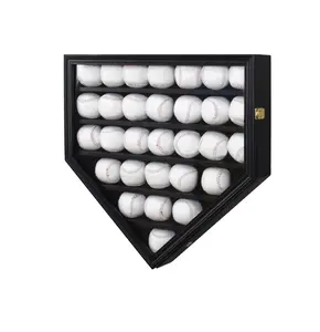 Baseball Display Frame Case Baseball Shadow Box Wall Cabinet Baseball Holders for 30 Balls Display with Lockable Anti Fade UV Protection Acrylic Door for Homerun and Collector Autograph Balls, Black