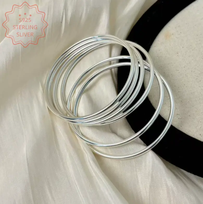 S925 Sterling Silver Stackable Ultra-Thin Bracelet - High-Quality, Brilliantly Shiny, Durable, Smooth-Finished, Hypoallergenic, Nickel-Free for Sensitive Skin Daily Wear