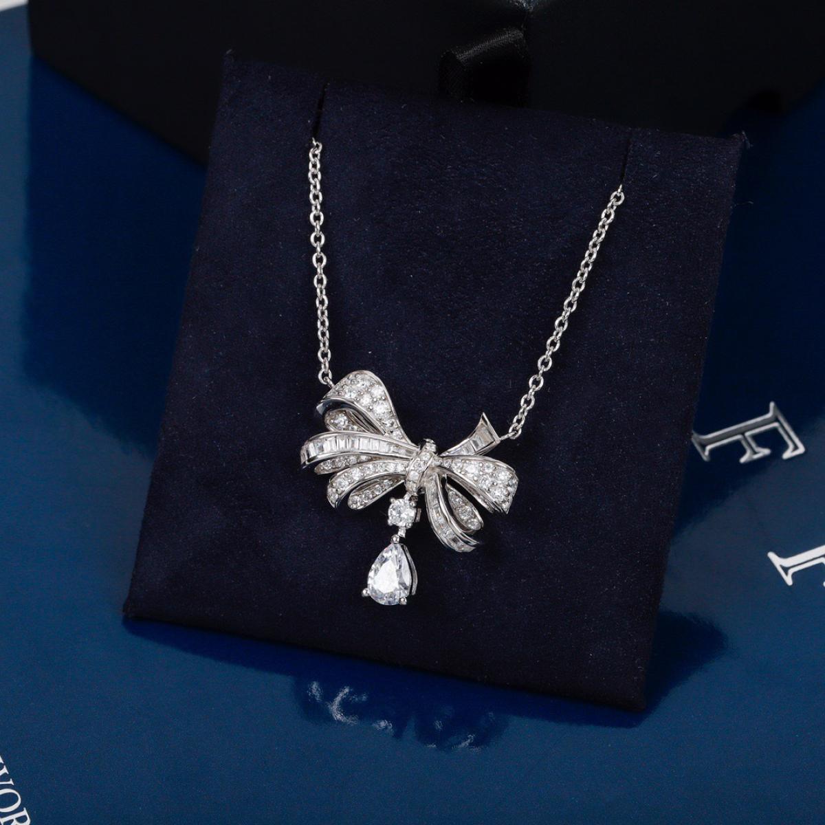 Cute Bow Shape Sparkle Drop Necklace, Smooth Delicate Link Chain, Elegant Feminine Statement Jewelry, Stackable Everyday Accessory, Thoughtful Gift for Fashion Lovers