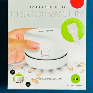 Mini Portable Mini Desktop Vacuum - Ultra-Portable & Cordless Battery Operated with Strong Suction for Home Office & Craft Room Use v accum e