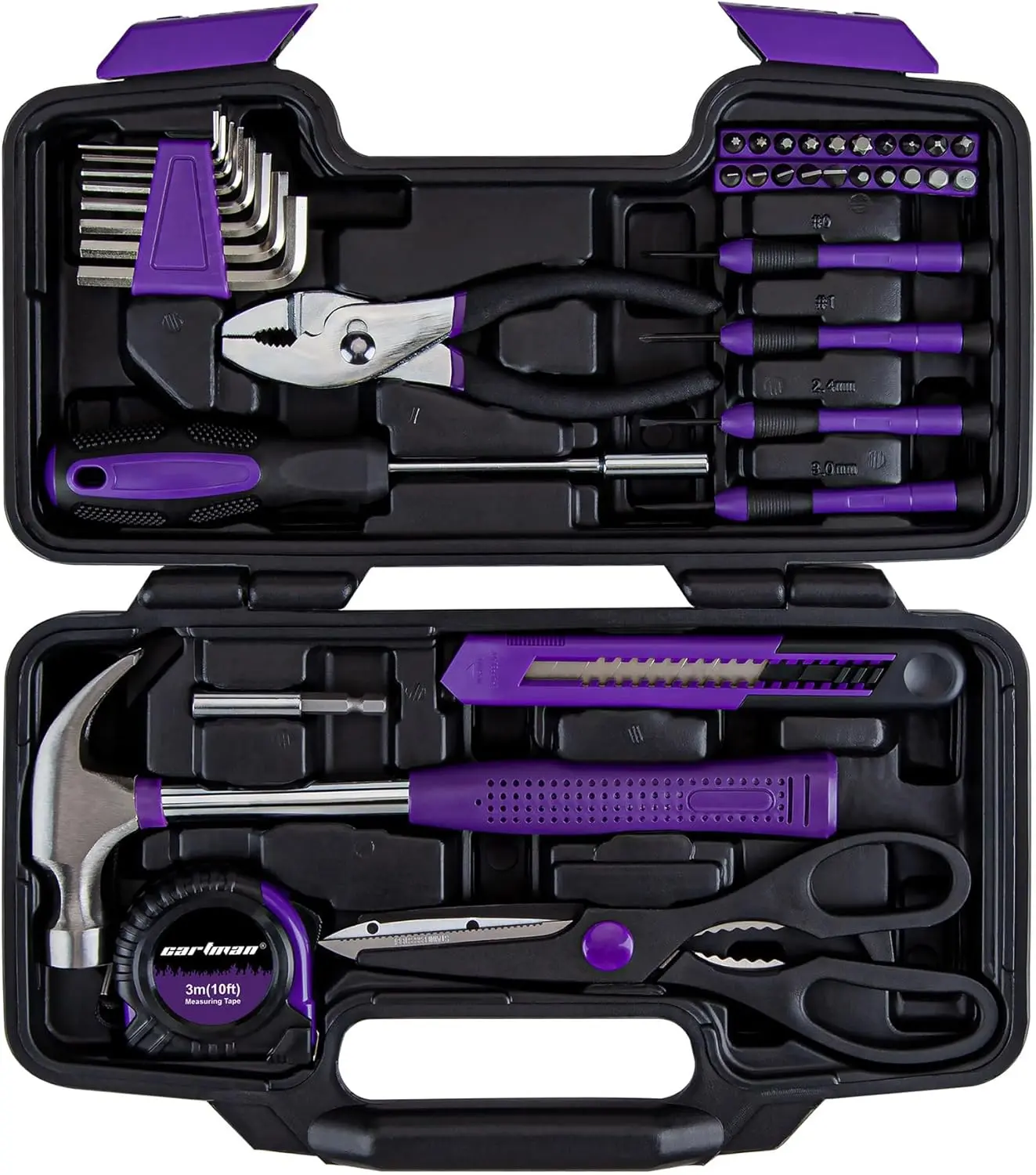 39-Piece Home Tool Kit, Household Hand Tool Set with Storage Case for Home Repairs, Purple