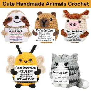 Handmade Crochet Tiny Cat with Cheer Up Card, Knitted Funny Animal Doll, Desk Decor, Birthday & Xmas Gift for Her, Cuddly Doll Gift, Stuffed Animal Gift