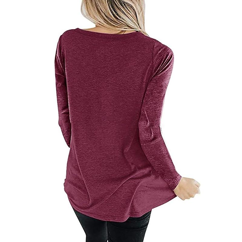 Women's Elegant Long Sleeve T-Shirts Loose Fit Criss Cross V Neck Blouse, Comfortable Plain Tunic Top for Fall and Winter Office Wear