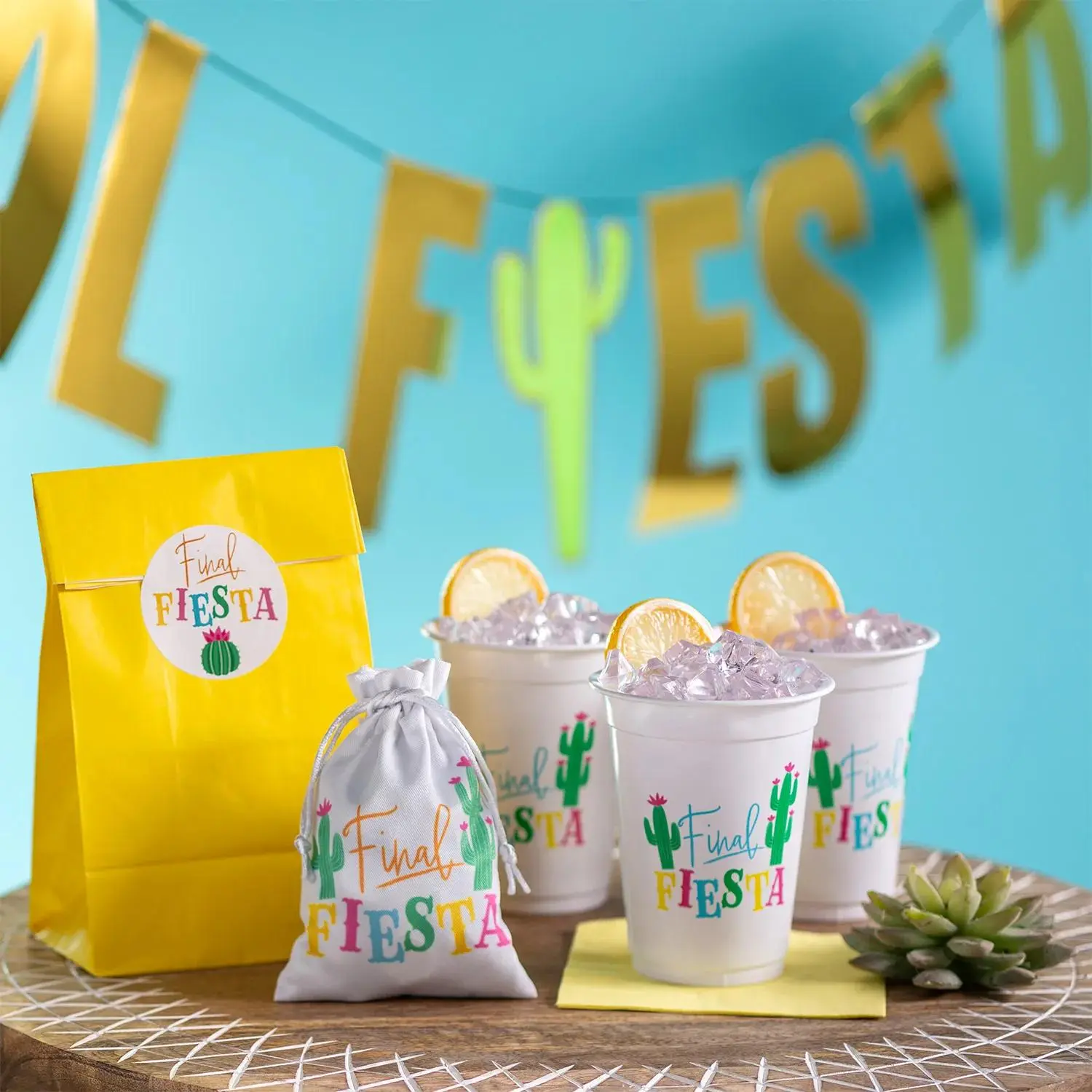 Final Fiesta Bachelorette Party Kit - 99 Pc. Disposable Tableware Festive Supplies, Multicolor Decor, Drawstring Gifts with Garland
